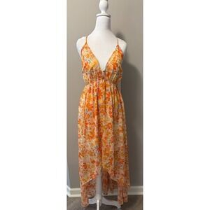 Promesa Marmalade Garden Floral Women's Chiffon High-Low‎ Maxi Dress Sz Large